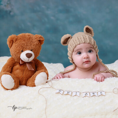 Shooting photo bébé 4 mois avec ourson